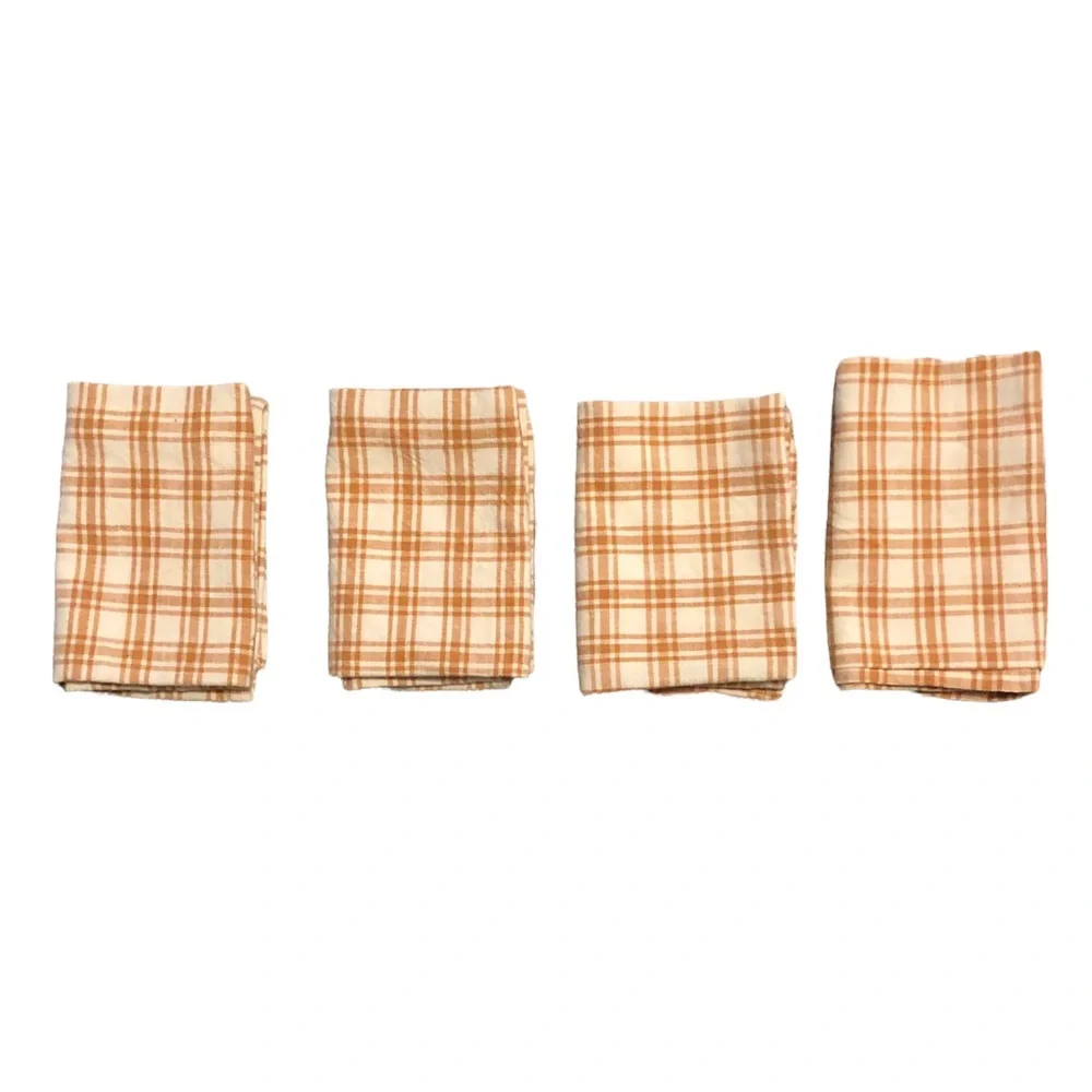 West Elm set of four orange and white checked cloth napkins